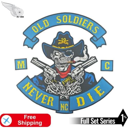 Old Soldiers Never Die Embroidery Patches Full Set Iron on Patch for Clothes MC Motorcycle Club Applique Rider Biker Decoration