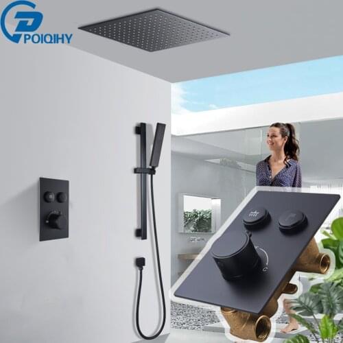 Thermostatic Shower System Wall Mounted Slide Bar Shower Faucet Set for Bathroom Rainfall Shower Head Concealed Shower Valve
