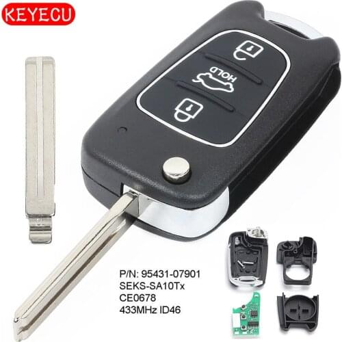 Keyecu Upgraded Flip Remote Key Fob 3 Button 433MHz ID46 Chip for Kia Morning P/N: 95431-07901