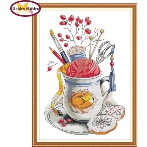 GG Embroidered Sewing Kit Painting Chinese Counted Cross Stitch Kit Embroidery Needlework Joy Sunday Cross Stitch for Home Decor