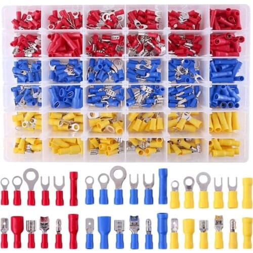 WSFS Hot 540Pcs 22-16/16-14/12-10 Gauge Mixed Quick Disconnect Electrical Insulated Butt Spade Fork Ring Solderless Crimp Termin