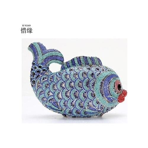 XIYUAN Fish Shape Women Crystal Evening Bag Clutch Bags Bridal Handbag Purse For Wedding Party Diamond Clutches Bags Handbags
