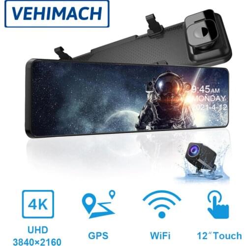 12" Dash Cam GPS WIFI UHD 4K DVR Mirror 3840P*2160P Touch Screen Car Dashcam Camera Stream Media Video Recorder Parking Monitor