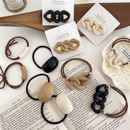 Korean Ins Milk Tea Color Series Sweet Personality Girl Hair Rope Hair Tie Chain Sen Series Ladies Fashion Hair Accessories