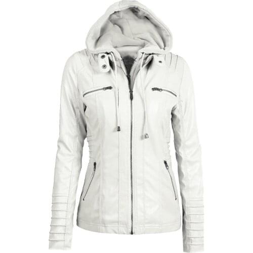 2019 New European American style long sleeve Pure white Coat spring autumn style zipper PU leather windbreak jacket
