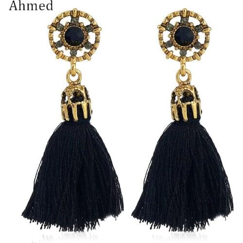Ahmed Fashion Rhinestone Tassel Earrings for Women Jewelry Wedding Party Gift Boho Statement Earring Drop Dangle Wholesale