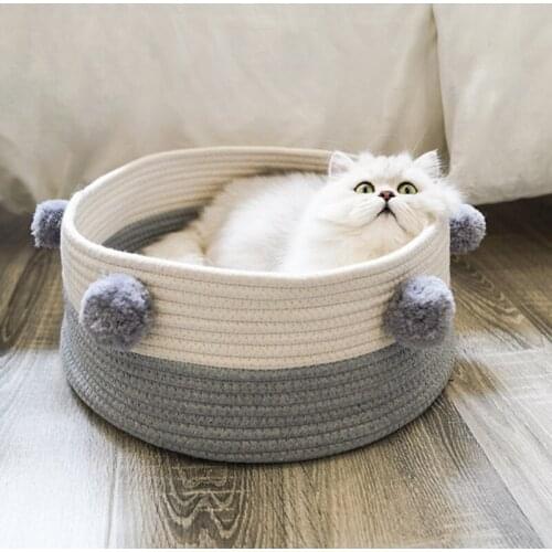 1pcs Round Cat Bed House Cat Mat Breathable Summer Sleeping Cats Nest Dog Basket With Ball Pet Cushion Portable Pets Supplies