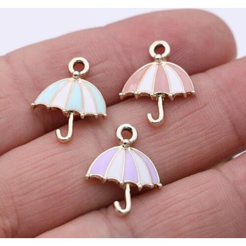 10PCS Enamel Blue Umbrella Charm Pendant for Jewelry Making Necklace Bracelet Accessories DIY Craft 19x16mm