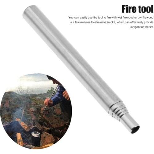 2PCS/set Outdoor Blow Fire Tube Tool Gear Fire Bellow Collapsible Stainless Steel Telescopic Blowing Fire Pipe Camping Fireplace