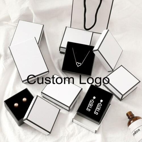 5Sets Custom Logo Paper Jewelry Boxes With Sponge Gift Storage Boxes Earring Necklace Bracelet Ring Boxes