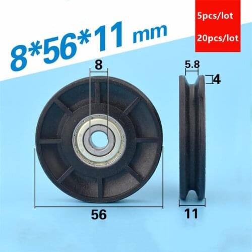 5pcs/20pcs 8*56*11mm 638ZZ 638 V type groove hanging roller wire rope guide elevator door wheel plastic coated nylon 8x56x11mm