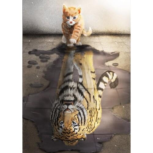 DIY Diamond Painting 5D Visual Cat Dog Water Refelction Canvas Craft Material Rinestone Corss Stitch Canvas Beads Tray Pen Kit