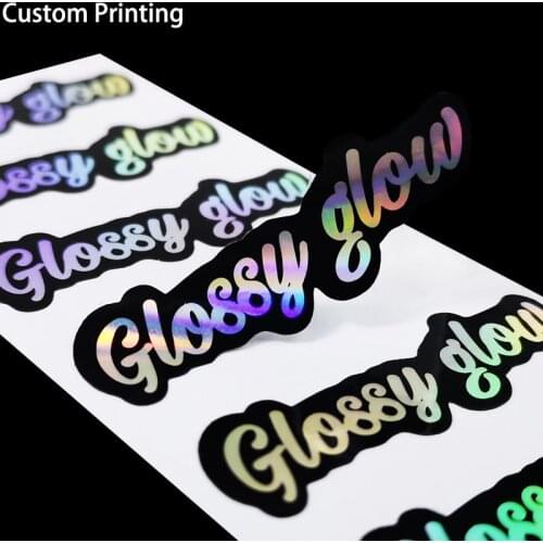 Free Shipping 100pcs Custom Lipgloss Stickers Silver Holographic Logo Labels Customized Businss Name Rainbow Iriscentes Sticker