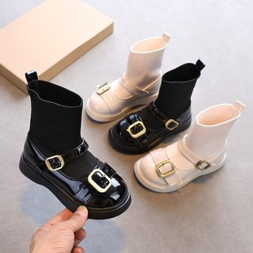 Winter Children Shoes For Girls Ankle Boots Socks For Kids Autumn Chelsea Boots 2021 Black Leather Sneakers 3 4 6 7 9 12 Years