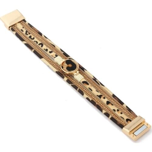 Leopard Leather Rope Stachable MAGNET Clasp Bracelets for Women Statement Wide Leather Stacked Bangle Mother Day Gift Jewelry