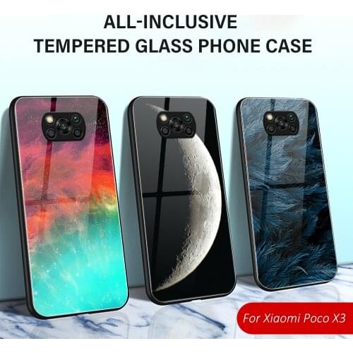 For Xiaomi Poco M3 X3 Pro Poco X3 NFC Case Starry Sky Moon Tempered Glass Hard Back Cover For Xiaomi Poco M3 Case Cover Luxury
