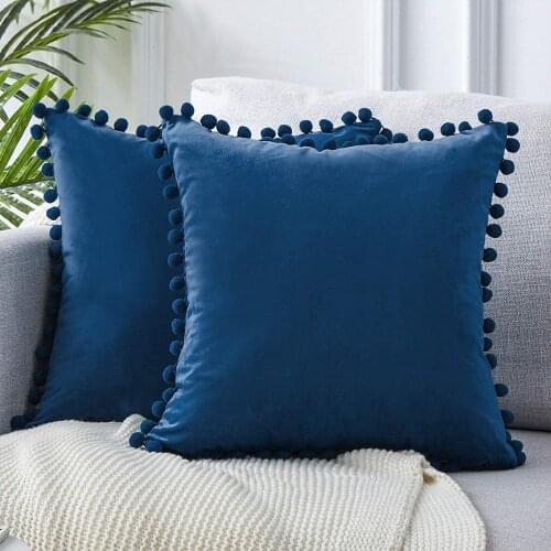 Decorative Throw Pillow Covers Solid color Cushion Cover Soft Velvet Square Pillows with ball Decorate for bed sofa home fashion