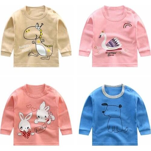 Childrens Long-sleeved T-shirts Baby Girls Casual Cotton Tops Boys Cartoon Tee Kid Autumn Pajamas Toddler Sleepwear 0-5Y