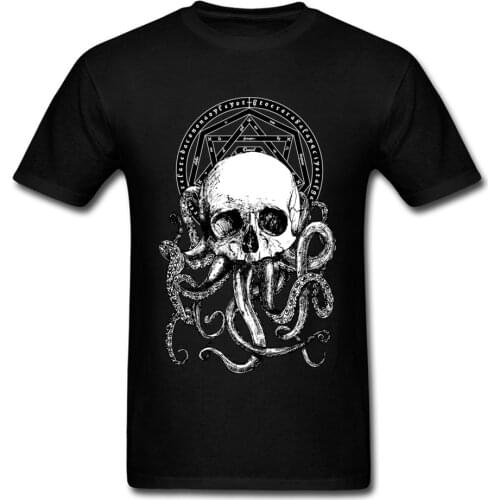 Pieces Of Cthulhu T Shirts Crazy Tees Men Black T-shirt Skull Octopus Print Tshirt Cotton Tops Vintage Style Drop Shipping