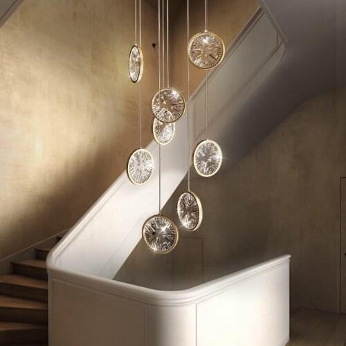 Creative Led Chandelier Dining Room Crystal Long Gold Modern Pendant Lamp Restaurant Kicehn Stairs Bar Round Rings Hanging Light