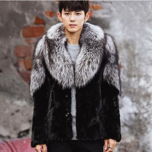 Big fur collar faux mink leather jacket mens casual clothing winter thicken warm fur leather coat men jackets jaqueta de couro