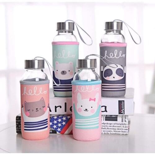 Hot Selling 300ml Glass Sport Water Bottle With Protective Bag Fruit Outdoor Bike Bottles High Quality