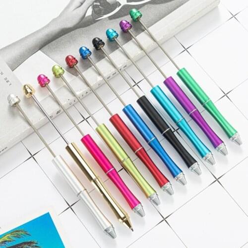CPDD Metal Beadable Pen Creative DIY Beads Ballpoint Pen with Shaft Black Ink Stationery School Office Supplies
