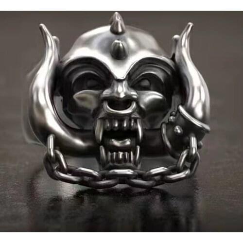 New Steampunk Gothic Skull Ghost Face Rings For Men Vintage Silver Color Male Jewelry Punk Party Hip Hop Gifts