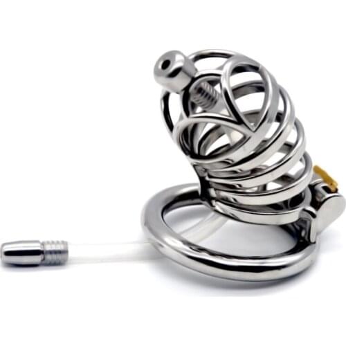 Male Stainless Steel Chastity Cock Cage Penis Ring Chastity Bird Cage with Soft Catheter Stealth Lock Sex Toys for Men G257D