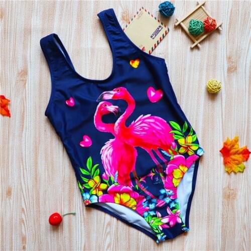 2021 New Childrens Swimsuit Flamingo One-piece Swimsuit Girls Baby Print Girls Swimsuit