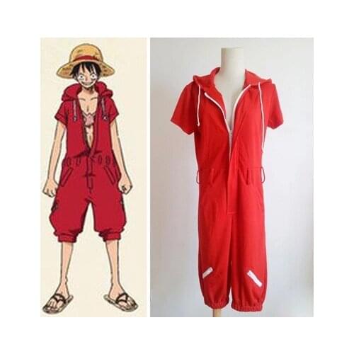 New One Piece Monkey D Luffy Red Hooded Jumpsuits Uniforms Cosplay Costumes Summer Style Plus Size men women Clothing And Hat