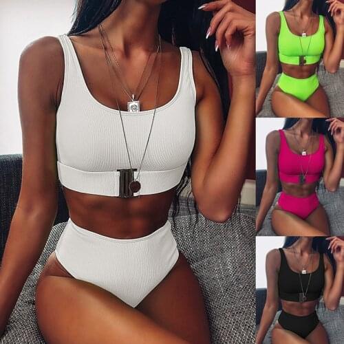 New Sexy High Waist Bikini Swimsuit Women Swimwear Bandeau Push Up Bikini Set Buckle Bathing Suit Beach Wear Swimming Suit