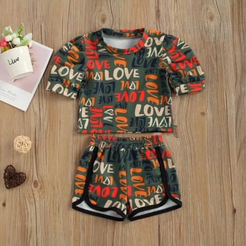 Newborn Kids Baby Girl Valentine Day Clothes Summer 2021 ,Short Sleeve Letter Top T-Shirt Shorts Outfits
