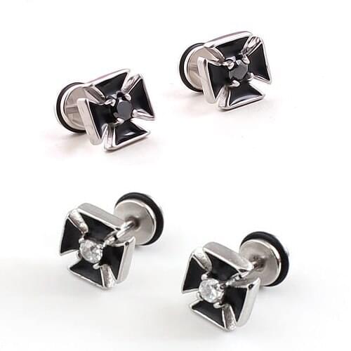 Wholesale charm Black square man earrings set auger cross titanium steel stud earrings 20pcs/lot free shipping