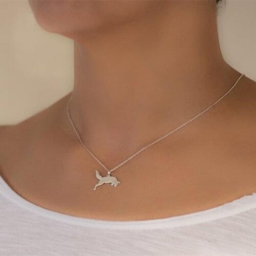 Cute Jump Fox Charm Necklace For Women Gold Color Stainless Steel Woodland Animal Pendant Necklace Kids Mom Birthday Gift