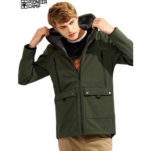 Pioneer Camp windbreaker hooded jacket coat men brand-clothing waterproof softshell casual warm fleece outerwear male AJK702378
