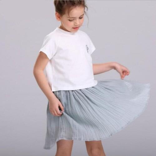 Girl Pleated Skirt 2021 Summer New Long Skirt Children Clothing Beach Style Childrens Clothing, Gray/white