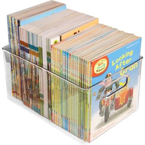 Clear Plastic Book Storage Box Desktop Stationery Holder Sundries Organizer Portable Book Storage Basket Office Organizer