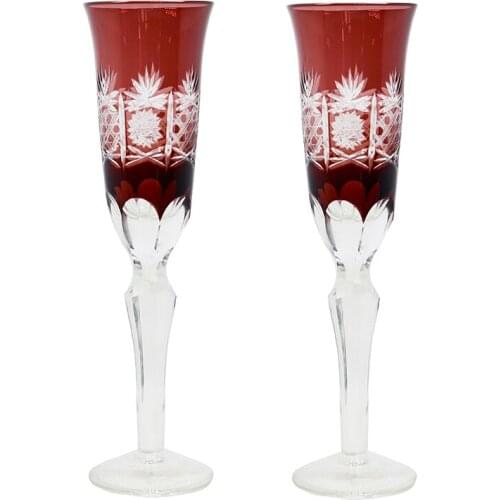 Luxury Champagne Glass Goblet Czech Style Engraving Wine Glass Hand Cut to Clear Color Glass Whisky Cup Japanese Edo Kiriko