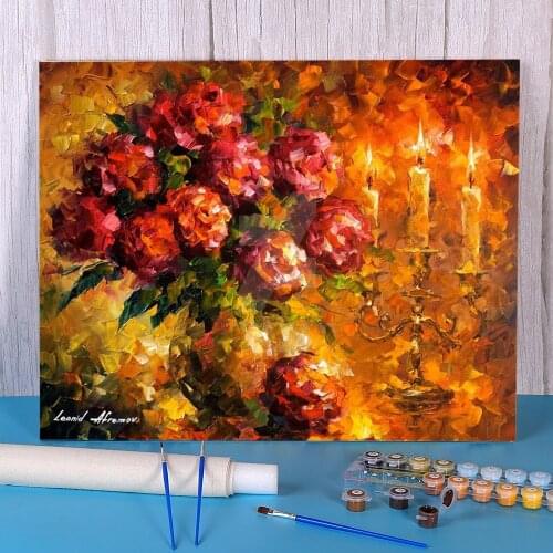 Roses And Candles Painting By Numbers Package Oil Paints 40*50 Oil Painting Wall Decoration For Kids Wholesale For Handicraft