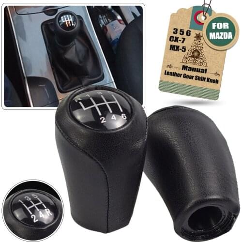 5 6 Speed Car Gear Shift Knob Lever Shifter Gear Stick Leather For Mazda 3 BK BL 5 CR CW 6 II GH CX-7 ER MX-5 NC III