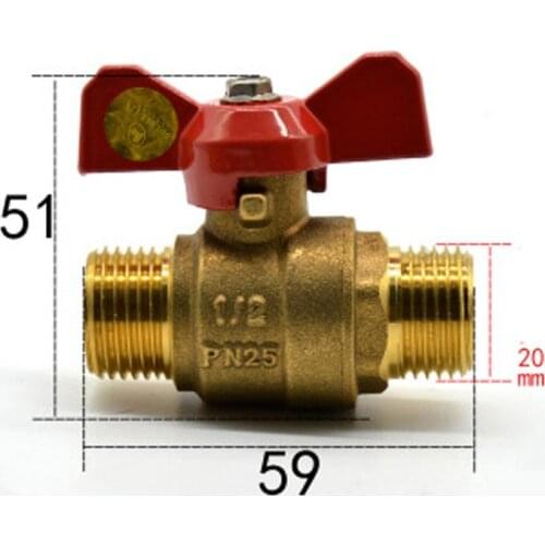 DN15 G 1/2" BSP Male Brass Ball Valve Water Gas Oil Port Size 14mm With Red Handle