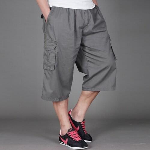 Mens cargo shorts with pockets Drawstring Cotton elastic waistband Straight-fit casual Pants big and tall Work shorts for men