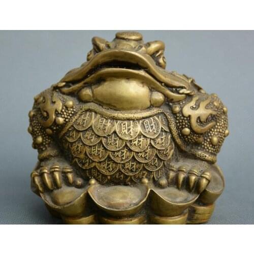 Collect China fengshui old Bronze fortune Gold toad yuanbao money wealth Statue