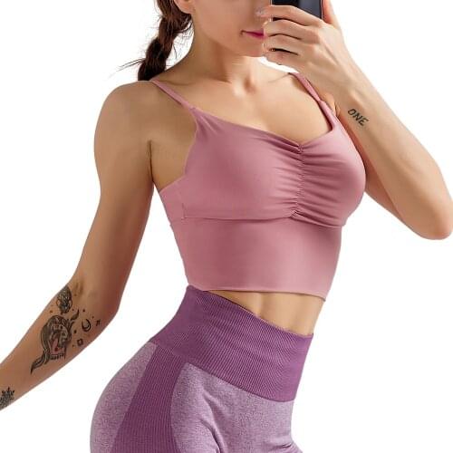 Slim Strap pink Sports Bra padded wireless Push Up Sports Underwear female Running gym Solid Yoga Bra Leisure Fitness Sport Vest