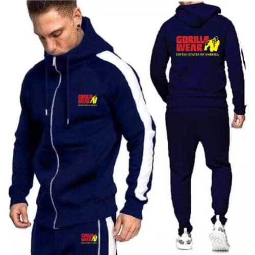 2 Pieces Set Tracksuit GORILLA WEAR Men Hooded Sweatshirt+pants Autumn Zipper Hoodie Sportswear Suit Casual Men Winter Clothes