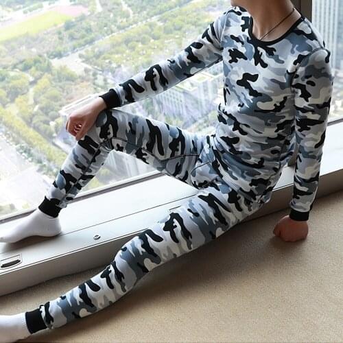 Thermal Underwear Men Long Johns Sets Thicken Cotton Pajama Fashion Camouflage Thicken Shirt+Pants Comfortable Thermo Clothes
