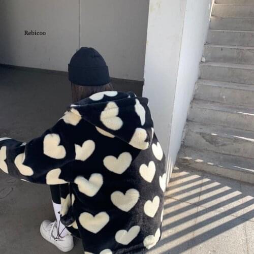 Love Peach Heart Jacket Female Plush Rabbit Fur Jacket Thickened Commuter Regular Long-Sleeved Cute Trend