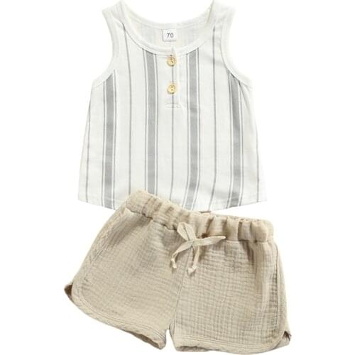0-3Y Baby Tank + Shorts Vertical Stripes / Polka Dot Printing Elastic Waist Drawstring Summer Clothing