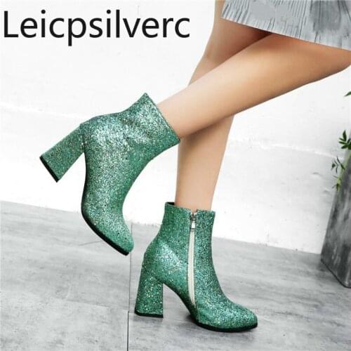 Womens Boots The New winter Pointed fashion Sequin zipper High heel Ankle boots Womens shoes plus size 32-43 Heel Height 9cm